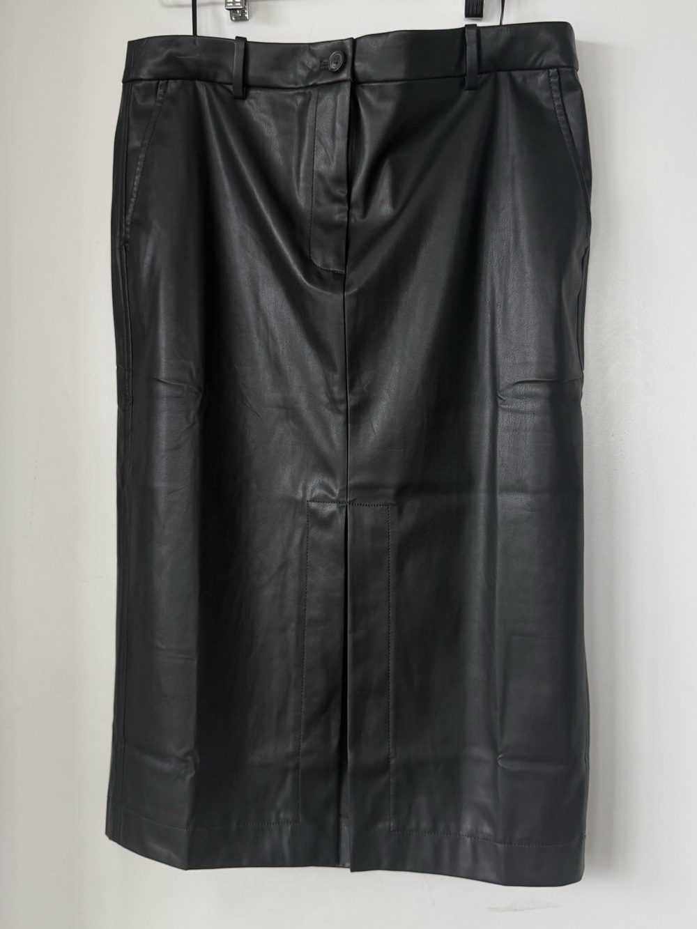 J.CREW Black Faux Leather Skirt with Hot Pink Nails Accent